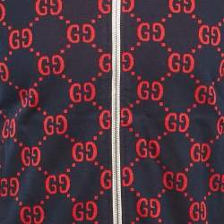 Pre Owned Gucci Navy Blue GG Jacquard Cotton Knit Zip-Up Jacket S