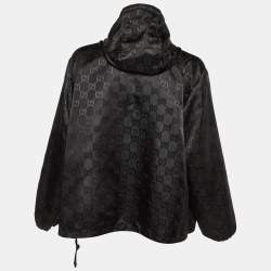 Pre Owned Gucci Black GG Supreme Monogram Nylon Jacquard Zip-Up Hooded Jacket XXXL