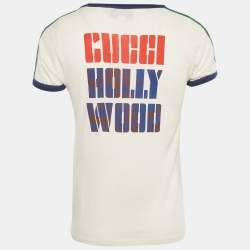 Pre Owned Gucci Cream Tiger Print Jersey Web Trim T-Shirt S