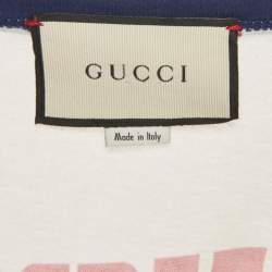 Pre Owned Gucci Cream Tiger Print Jersey Web Trim T-Shirt S