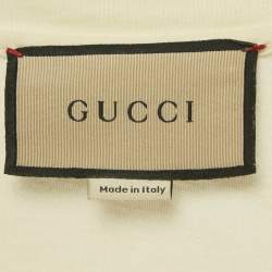 Pre Owned Gucci Cream Logo Print Jersey Crewneck T-Shirt M