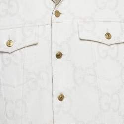 Pre Owned Gucci Ivory Maxi GG Denim Button Front Jacket M