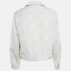 Pre Owned Gucci Ivory Maxi GG Denim Button Front Jacket M