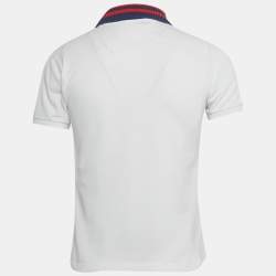 Pre Owned Gucci White Embroidered Cotton Rib Collar Polo T-Shirt S