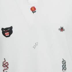 Pre Owned Gucci White Embroidered Cotton Rib Collar Polo T-Shirt S