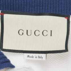 Pre Owned Gucci White Embroidered Cotton Rib Collar Polo T-Shirt S