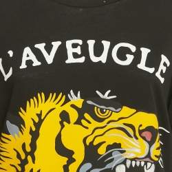 مملوكة مسبقًا تي شيرت غوتشي لوفوغلي بار أمور أسود طباعة نمر قطن ممزق مقاس صغير جدًا (إكس سمول)