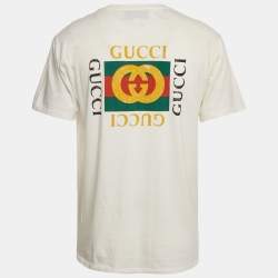 Pre Owned Gucci White Tiger Head Print Cotton T-Shirt S