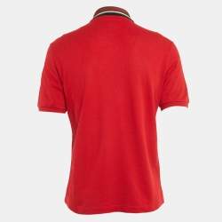 Pre Owned Gucci Red Pique Web Collar Polo T-Shirt L