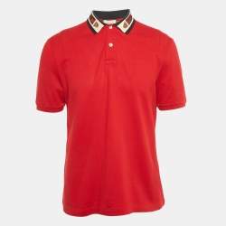 Pre Owned Gucci Red Pique Web Collar Polo T-Shirt L