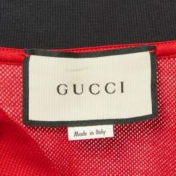 Pre Owned Gucci Red Pique Web Collar Polo T-Shirt L