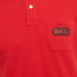مملوكة مسبقًا Gucci Red Logo Applique Cotton Polo T-Shirt M 