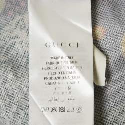 Pre Owned Gucci Blue Space Print Pique Rib Collar Polo T-Shirt M