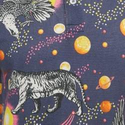 Pre Owned Gucci Blue Space Print Pique Rib Collar Polo T-Shirt M