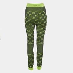 Pre Owned Gucci Neon Green GG Pattern Jersey Leggings L 