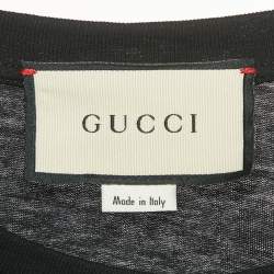 مملوكة مسبقًا تي شيرت غوتشي قطن بطباعة الشعار بلون أسود برقبة مستديرة مقاس متوسط (ميديم)