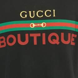 مملوكة مسبقًا تي شيرت غوتشي قطن بطباعة الشعار بلون أسود برقبة مستديرة مقاس متوسط (ميديم)