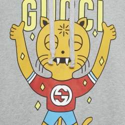 Pre Owned Gucci Grey Printed Cotton Hooded Sweatshirt M