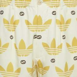 Pre Owned Gucci x Adidas Cream/Yellow Monogram Print Viscose Shorts S