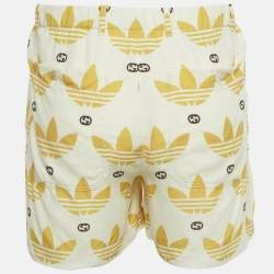 Pre Owned Gucci x Adidas Cream/Yellow Monogram Print Viscose Shorts S
