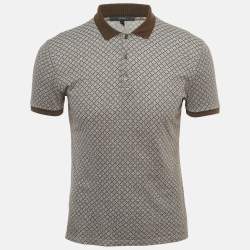 Pre Owned Gucci Brown Jacquard Knit Polo T-Shirt S