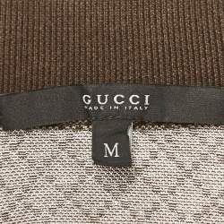 Pre Owned Gucci Brown Diamond Patterned Cotton Polo T-Shirt M
