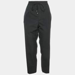 Pre Owned Gucci Black Grey Wool Drawstring Trousers M 