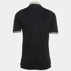 Pre Owned Gucci Black Pique Web Collar Polo T-Shirt M