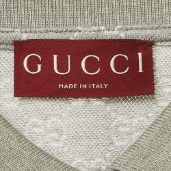 Pre Owned Gucci Grey /White Logo Pattern Cotton Polo T-Shirt L