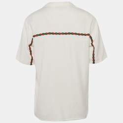 Pre Owned Gucci White Printed Crepe Bowling Shirt L