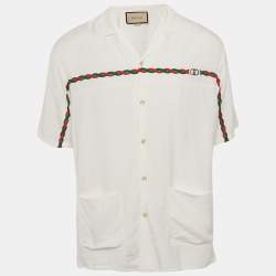 Pre Owned Gucci White Printed Crepe Bowling Shirt L