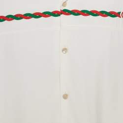 Pre Owned Gucci White Printed Crepe Bowling Shirt L