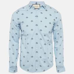 Pre Owned Gucci Blue Bee Print Cotton Duke Shirt XS
