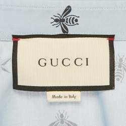 Pre Owned Gucci Blue Bee Print Cotton Duke Shirt XS