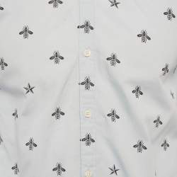Pre Owned Gucci Blue Bee Print Cotton Duke Shirt XS