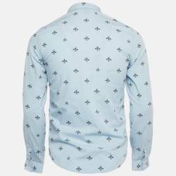 Pre Owned Gucci Blue Bee Print Cotton Duke Shirt XS