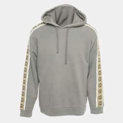 Pre Owned Gucci Grey GG Band Trim Cotton Hoodie L