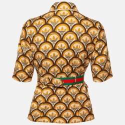 Pre Owned Gucci X Adidas Orange GG Trefoil Cotton Belted Jacket S