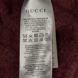 Pre Owned Gucci Pink/Red GG Web Intarsia Wool V-Neck Sweater S