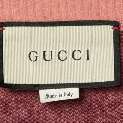 Pre Owned Gucci Pink/Red GG Web Intarsia Wool V-Neck Sweater S
