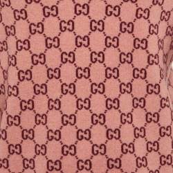 Pre Owned Gucci Pink/Red GG Web Intarsia Wool V-Neck Sweater S