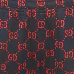 Pre Owned Gucci Navy Blue/Red GG Jacquard Knit Joggers L