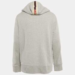 Pre Owned Gucci Grey GG Band Trim Cotton Zip-Up Hoodie XL