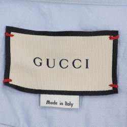 مملوكة مسبقًا قميص غوتشي "دوك" بيّاقة مطرزة ثعبان قطن أزرق مقاس متوسط (ميديوم)