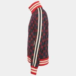 مملوكة مسبقًا Gucci Navy Blue GG Jacquard Cotton Knit Zip-Up Jacket XL