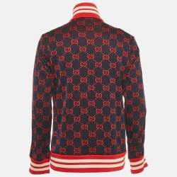 مملوكة مسبقًا Gucci Navy Blue GG Jacquard Cotton Knit Zip-Up Jacket XL