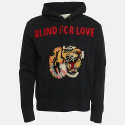 Pre Owned Gucci Black Embroidered Blind For Love Cotton Tiger Patch Hoodie M
