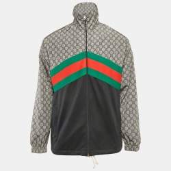Pre Owned Gucci Blue GG Print Nylon and Jersey Web Trim Jacket XS