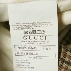 Pre Owned Gucci Brown Checks Wool Straight Leg Trousers M