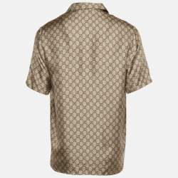 Pre Owned Gucci X Disney Brown GG Donald Duck 'Flash' Print Silk Bowling Shirt XS